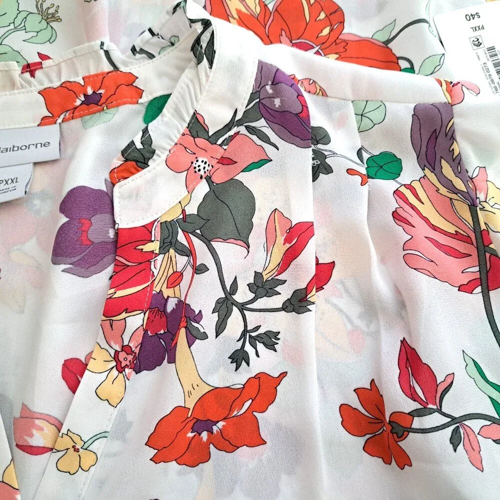 Liz Clairborne Women's Floral Cami Top Short Sleeve Size PXXL White Multic… - Picture 10 of 11